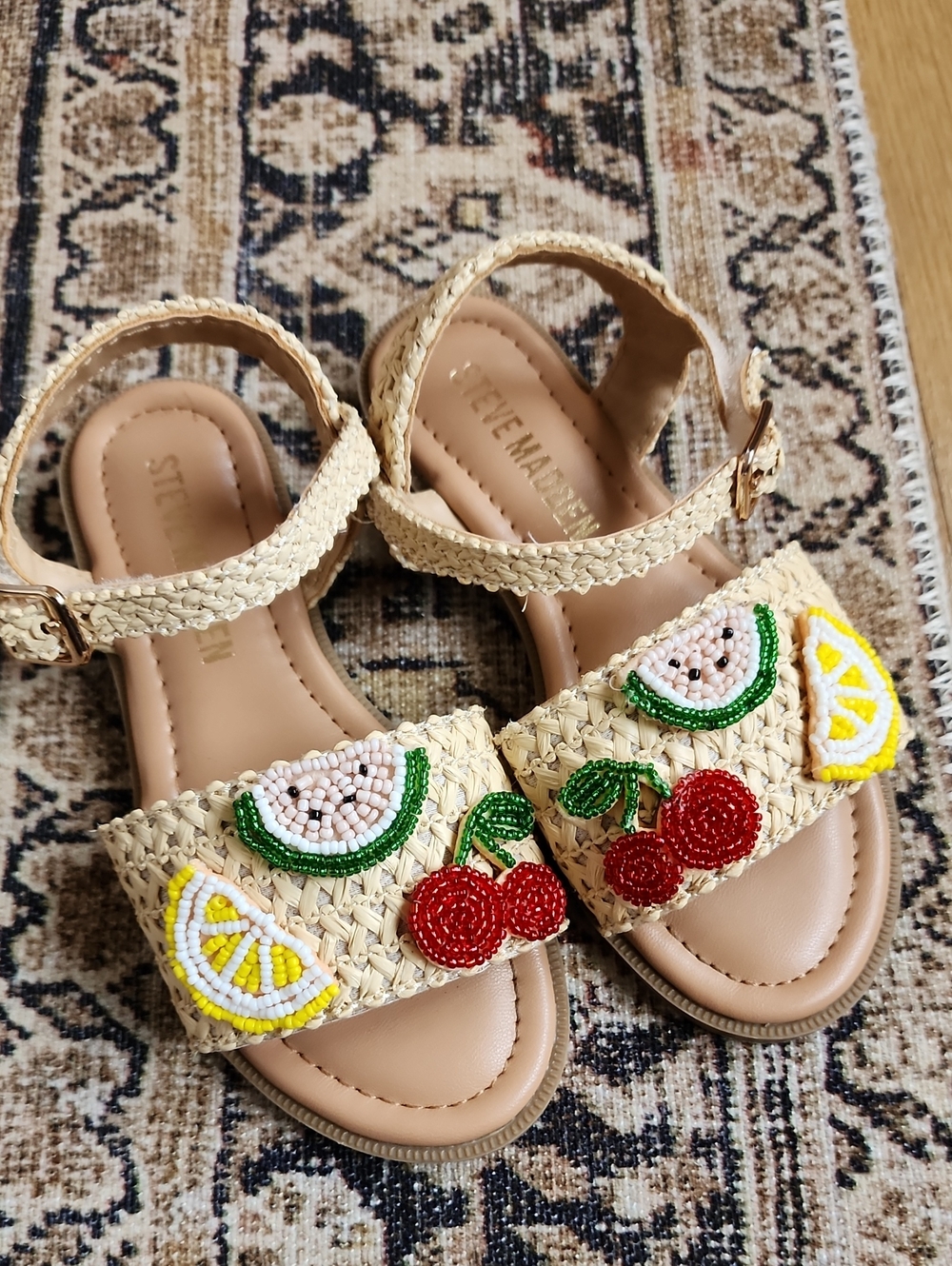 Steve Madden Kids' Cream Braided Sandals with Fruit Bead Accents